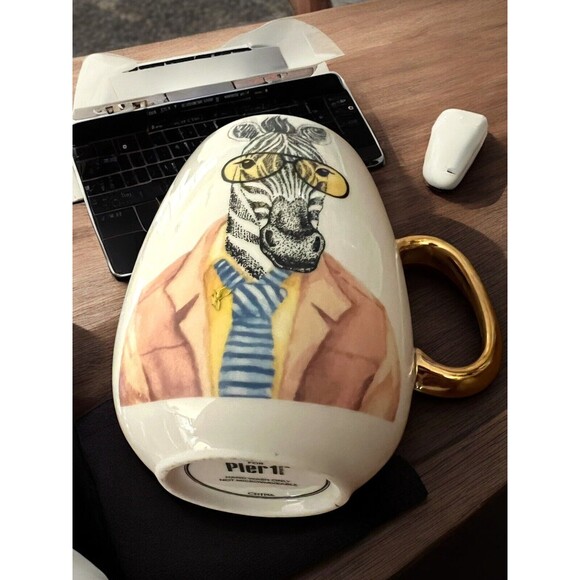 Pier 1 Executive Zebra Coffee Mug Gold Handle Oversized Business Suit & Tie Cute - Picture 6 of 7